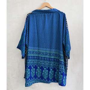 Robe kimono en soie patchwork bohème, fabriquée à la main en Inde, imprimée, grande taille, décontractée, respirante, longueur genou, vêtement de nuit court d'automne - Product Image 4