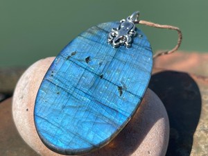 Large Blue Labradorite <b>Necklace</b> Statement Pendant <b>Boho</b> Style Ethical Handmade Jewelry Gift for Her - Product Image 4
