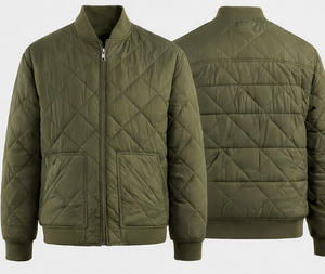 Veste bomber matelassée vert olive pour homme, OEM ODM, logo personnalisé, veste légère rembourrée pour l'hiver et l'automne, surpiqûres en losange - Product Image 4