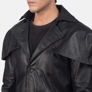 Deux Men's Black Leather <b>Duster</b> Coat - Product Image 4