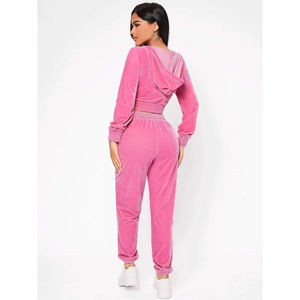 2025 nouveau survêtement en velours décontracté solide 100% coton Logo personnalisé pour les femmes élégant 2 pièces ensemble haut court sweat Jogging pour - Product Image 2