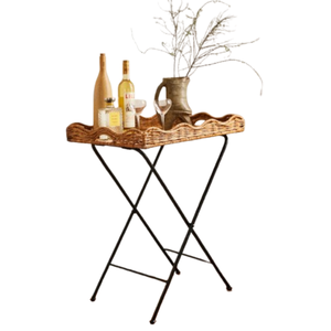 Bandejas de mimbre natural Handwicker con pata de acero inoxidable bandeja de servicio para bar restaurante Hotel al por mayor de la fábrica de Vietnam - Product Image 5