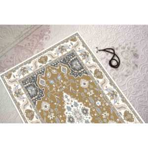 Tapis de prière islamique moderne gris et marron, imprimé, adapté aux animaux domestiques, tapis fin non tissé - Product Image 1
