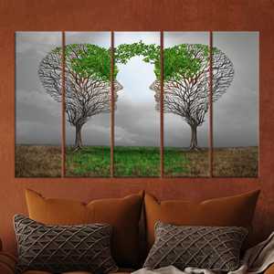 Impresión en lienzo: ilustración de silueta de árbol para decoración de oficina o sala de meditación, JUEGO DE 5 LIEÑOS - Product Image 1