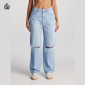 Pantalones de mezclilla de talla grande de longitud Regular informales de invierno para mujer, ropa de calle de algodón 100% de Color sólido personalizado, pantalones vaqueros de alta calidad - Product Image 6