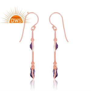Vente chaude 925 Sterling Silver 18K Rose Or Plaqué Améthyste Gemme Dangle Boucle D'oreille Demi Fine Fabricant De Bijoux - Product Image 4