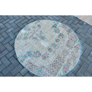 Turkish Rectangle Rug 4.3x4.4 ft Vintage <b>Brown</b> <b>Wool</b> Eco Friendly Rug with Patchwork Pattern and Latex Backing - Product Image 4