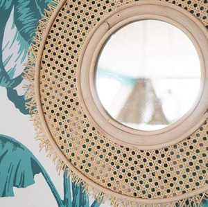 Hot Sale Bohemian-Style Rattan <b>Mirrors</b> Natural Safe Wicker Decoration Wall <b>Mirrors</b> Frame <b>with</b> <b>Light</b> for Bedroom Furniture - Product Image 3