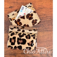 Cheveux faits à la main sur imprimé léopard porte-carte de crédit Premium véritable cuir de vachette porte-cartes mince minimaliste portefeuille pour femmes