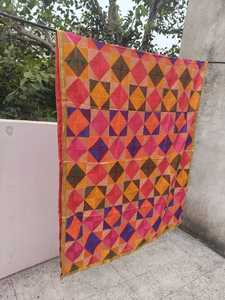 Punjabi Phulkari Dupatta With Golden <b>Lace</b> Indian Multicolor Stole Amritsari Womens Chunri Bridal Shower Teej Jaggo Night Favors - Product Image 3