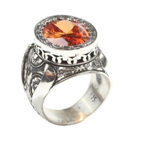 925 Sterling Silver Men's Handcrafted <b>Ring</b> with Engraved Rose Motif and <b>Citrine</b> Stone Bezel Setting Inlay Gift - Product Image 6