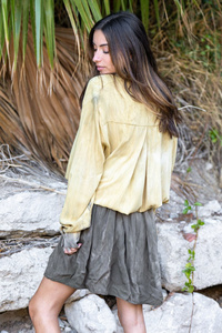 Moda mujer recortada Boho & Hippie colección para mujer Tie Dye manga larga cuello en V hasta la rodilla mujeres Sexy Vestido corto - Product Image 4