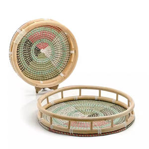 Best Price Natural Rattan <b>Tray</b> Handles Unique Patterns for Storage Foods Fruits Kitchen Picnic Decoration <b>Office</b> Organization - Product Image 3