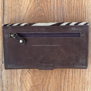 Nouveaux cheveux faits à la main sur imprimé Animal en cuir véritable portefeuille à deux volets pour femmes Western 100% peau de vache porte-carte de crédit portefeuille mince - Product Image 5