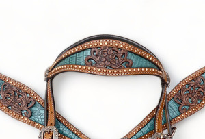 Personalizado Western Horse Tack Cuero de vaca Headstall Breastcollar Set Flor Filigrana Talla Venta al por mayor Fabricante ecuestre - Product Image 6
