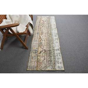 Tapis en laine classique fait main Vintage Beige et bleu Patchwork taille 230X770cm pour entrée adolescente 10mm hauteur de pile en peluche - Product Image 1