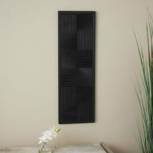 Art mural rectangulaire en bois sculpté, peint à la main, panneau mural de portrait, finition noire, décoration murale pour la décoration de la maison - Product Image 2