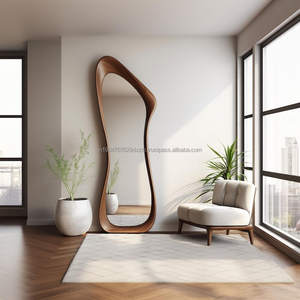 KALATRI Luxury Handmade Asymmetrical Wall <b>Mirror</b> Eco-Friendly Lightweight Art Deco Design Walnut Frame <b>Compact</b> Polished - Product Image 4