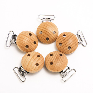 Attache-sucette en bois de hêtre durable 30-35 mm, en acier inoxydable 304, portable, réutilisable, accessoire de dentition pour les molaires, jouet de préhension, attache-salopette - Product Image 2