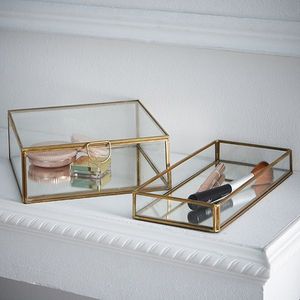 Juego de 2 Cajas de Joyería de Metal y Vidrio, Organizador Premium que Ofrece Almacenamiento Seguro y Fácil Visibilidad para Accesorios Valiosos - Product Image 1