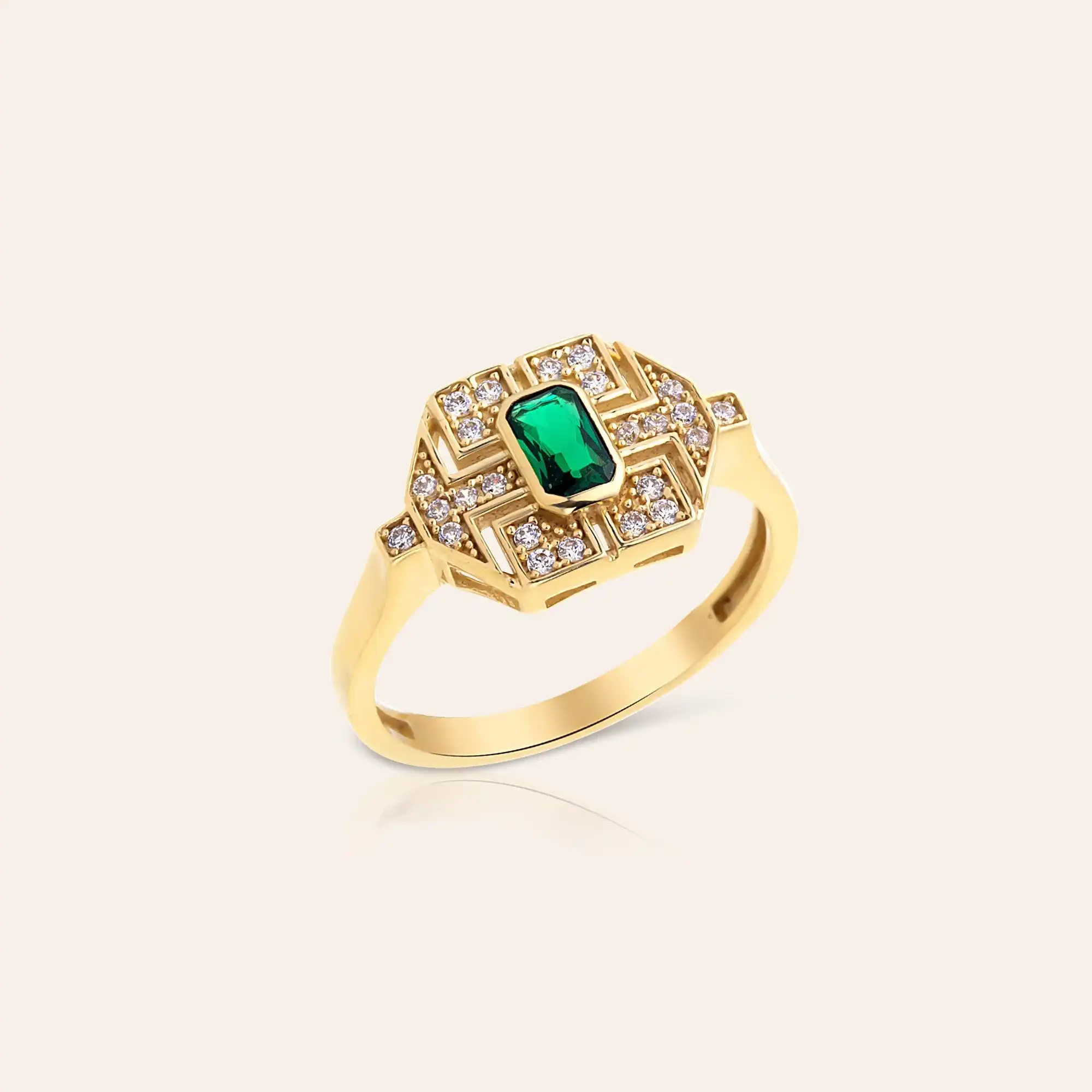 Diamante De Ouro Sólido 14K Natural Verde Esmeralda Gemstone Aniversário Pode Birthstone Fine Jewelry Anel De Noivado Para O Amor