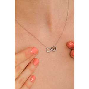 925 Sterling Silver <b>Infinity</b> Necklace White Stone Rhodium <b>Rose</b> Gold Plating Bezel Setting Trendy Style Zircon Diamond Pearl - Product Image 1