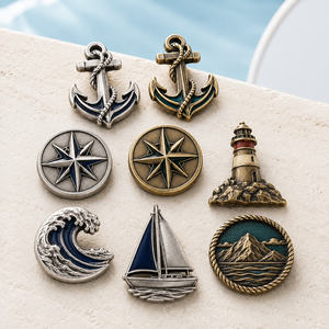 Badges et épingles nautiques personnalisés en métal, laiton antique, argent, émail 3D en relief, vente en gros - Product Image 1