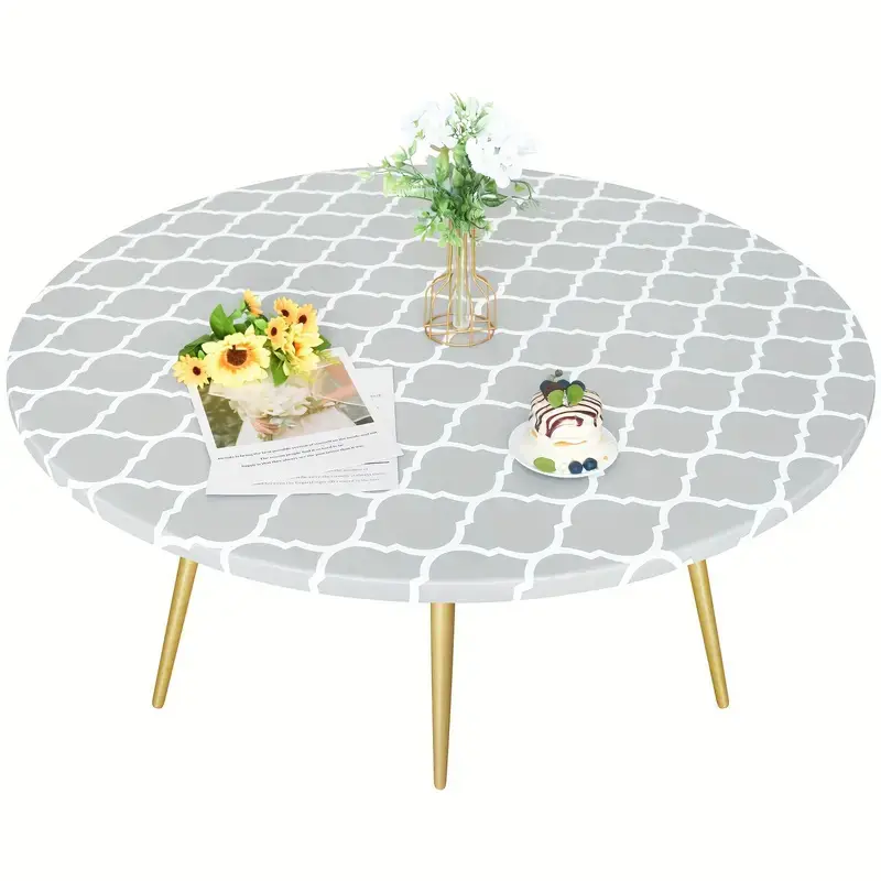 Yuvarlak açık ev dekorasyon tutun masa elastik PVC masa örtüsü masa yağı dayanıklı masa örtüsü