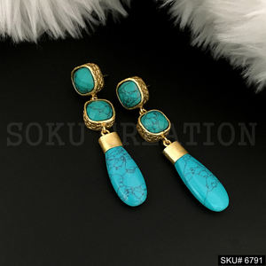 Boucle d'Oreille Turquoise Plaqué Or SKU6791 - Product Image 1