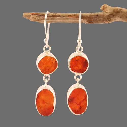 फैक्टरी थोक प्राकृतिक कच्चे carnelian 925 स्टर्लिंग चांदी ड्रॉप लटकना कान की बाली क्लासिक जन्म का रत्न हुक लटकना कान की बाली आभूषण