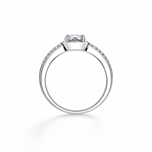 Lab Grown Diamond Certified 925 Sterling <b>Silver</b> Halo Setting Ring Split Shank with Pave <b>Band</b> <b>Wedding</b> Engagement Rings for Women - Product Image 4