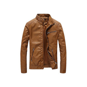 Casual Slim Oversized Leather Jacket for <b>Men</b> Fashion Stand Neck Zip Up Leather Jacket <b>Men</b> - Product Image 2