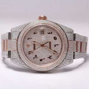 Reloj mecánico de moissanita helada numérica con esfera árabe de oro rosa de primera calidad, cristal analógico de lujo, acero inoxidable de alta calidad, 20mm - Product Image 1