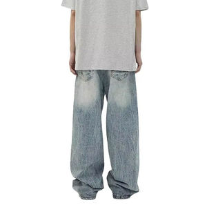 Pantalones vaqueros informales de calle alta para hombre, pantalones vaqueros ajustados de algodón, etiqueta de lavado desgastada, decoración de bolsillo, estilo recto medio, estampado de cintura con logotipo - Product Image 2