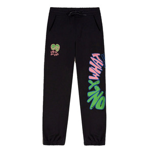 Pantalon décontracté élégant en molleton noir 200 GSM Streetwear motifs imprimés sur tout l'écran fermeture à la taille élastique - Product Image 1