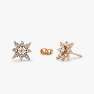 14K oro brújula estrella corte redondo diamante Stud pendientes personalizados 0.42Ctw diamante brújula estrella Stud pendientes joyería fina mujeres - Product Image 1