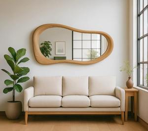 Miroir mural en bois massif écologique fait main de qualité supérieure, cadre asymétrique organique, design Art Déco pour la décoration de la maison à prix avantageux - Product Image 1