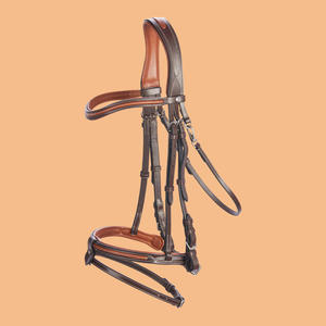 Bride en cuir de cheval marron surpiquée avec muserolle française - Product Image 2