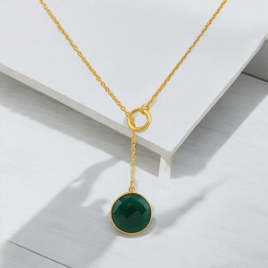 Collier pendentif en onyx vert naturel de style bohème, plaqué or 18 carats, pierre précieuse facettée faite à la main, bijoux en argent sterling 925 - Product Image 3