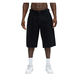 Shorts en jean noir pour homme, respirants, coupe ample, longueur genou, coton, style streetwear décontracté, cinq poches, fermeture boutonnée, mode été - Product Image 1
