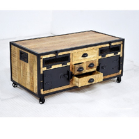 Table basse industrielle moderne en bois de manguier massif, durable, avec roulettes mobiles et armoire multi-tiroirs pour la maison, l'hôtel et le restaurant