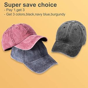 Paquete de 3 gorras de béisbol lisas lavadas, regalo de sombreros de papá ajustables Retro Para hombres/mujeres, sin estructura/algodón - Product Image 3