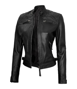 Custom Logo Women's <b>Genuine</b> Lambskin Motorcycle Bomber Biker Leather Jacket High Street Style Sheep Skin Real Leather Coat - Product Image 6