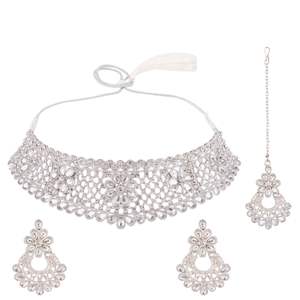 Crystal <b>Choker</b> Necklace Earring Mang Tikka Bridal Jewellery Set for Women Wholesale Jewelry Manufactures - Product Image 1