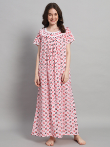 Chemise de nuit en dentelle 100% coton pour femmes, manches courtes, longueur intégrale, tissu respirant, imprimé floral, décontractée, douce, printemps, automne, été - Product Image 3