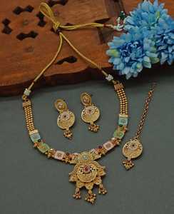 FANCY ANTIQUE TRADITIONAL and <b>FASHIONABLE</b> SOUTH INDIAN TEMPLE <b>JEWELLERY</b> SET and COPPER SOUTH NECKLACE SET for WOMEN NAD GIRLS - Product Image 1