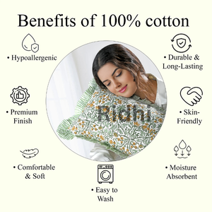 Funda de Almohada Lumbar RIDHI 12x20 con Estampado Floral de Color Amarillo Dorado, Impresión a Mano en Algodón, Personalizable, Extraíble, Lavable, Decorativa - Product Image 3