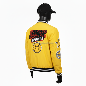 Chaqueta Bomber de mezcla de lana Premium 380GSM Color crema Textura suave Puños acanalados Bordado personalizado Logo Bomber Jacket para hombre - Product Image 4