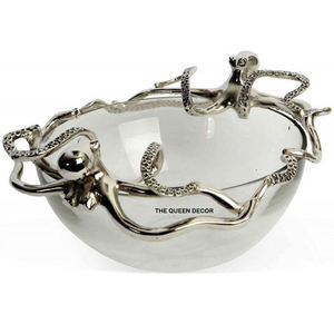 Bol de service décoratif de qualité supérieure, en aluminium, de forme ronde, avec des poignées en forme de pieuvre, aspect attrayant - Product Image 1