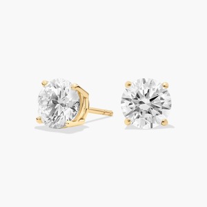 Pendientes de Diamantes Redondos Brillantes de Cuatro Puntas de Primera Calidad, 3.00 Ct, Diamantes Cultivados en Laboratorio en Oro de 14K, para Bodas, Compromisos y Fiestas - Product Image 3